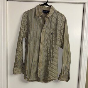 Polo by Ralph Lauren Men's Blue and Yellow Striped Shirt